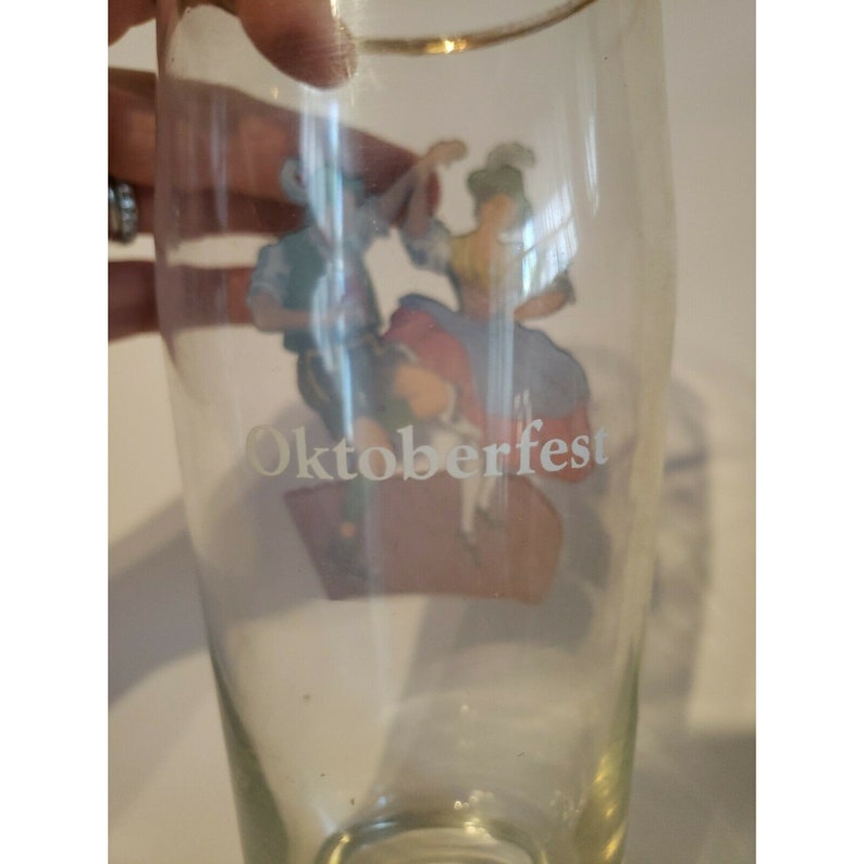 Vintage Oktoberfest Beer Glass Stein Dancing Man Woman Dirndl Lederhosen image 8