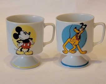 Vintage Mickey Mouse Pluto Pedestal Tazas de café con patas Walt Disney Productions