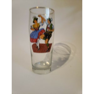 Vintage Oktoberfest Beer Glass Stein Dancing Man Woman Dirndl Lederhosen image 5