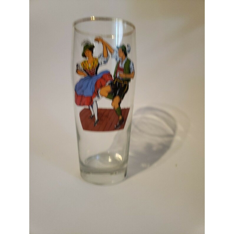 Vintage Oktoberfest Beer Glass Stein Dancing Man Woman Dirndl Lederhosen image 5