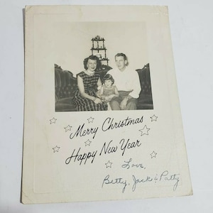 Vintage Frohe Weihnachten Happy New Year Familie Foto Postkarte 1950er 1960er Jahre