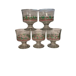 Arby&#39;s Libbey Holly Berry 4&quot; Christmas Dessert Sherbert Fruit Glass Cup x 5