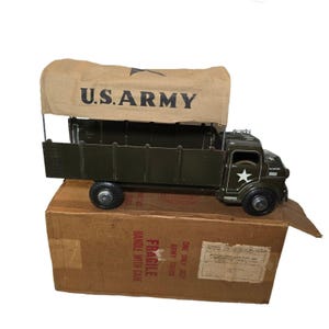 ヴィンテージ マルクス ルマー 米軍 キャリア トランスポート トラックとボックス 1950 年代 18 インチ ロング キャンバス