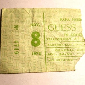 Guess Who 1973 Ticket Stub 8.November Bakersfield CivicAuditorium Konzert