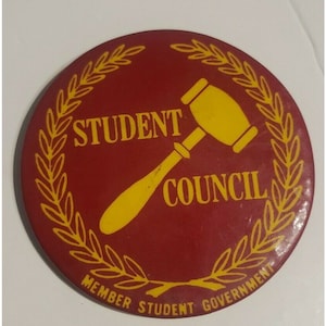 Student Council Button Member Student Government Badge Pin Vintage Red Yellow