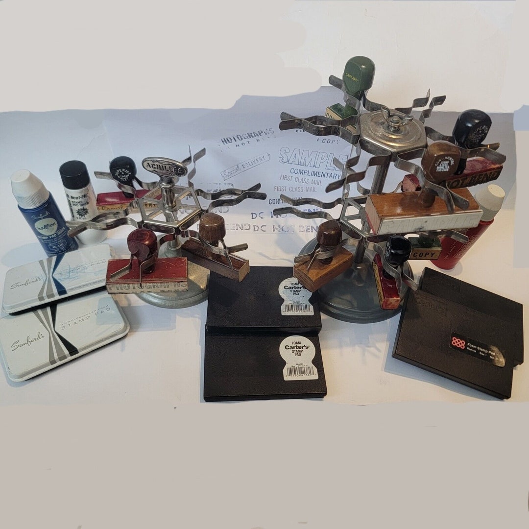 Vintage Rubber Stamp Tree Carousels Metal Achilles Ipkos Stamps Pads