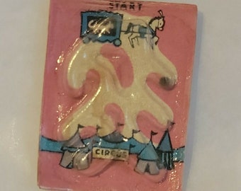 Vintage Cracker Jack Circus Paper Maze Puzzle Prize 1970s Pink Variation Z-1376