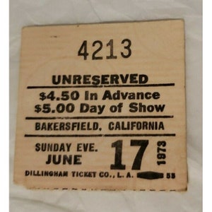 17 Juni 1973 Konzertkarte Stub Bakersfield CA Sonntag zeigen Vintage Ephemera