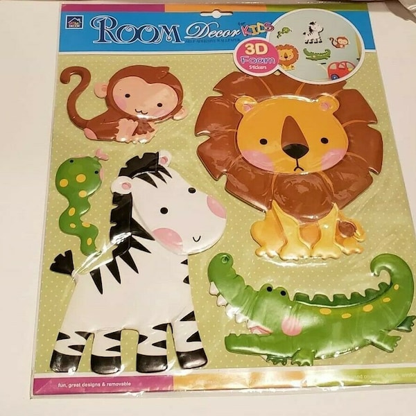 3D Jungle Animal Room Decor Stickers Wall Accents lion monkey zebra crocodile