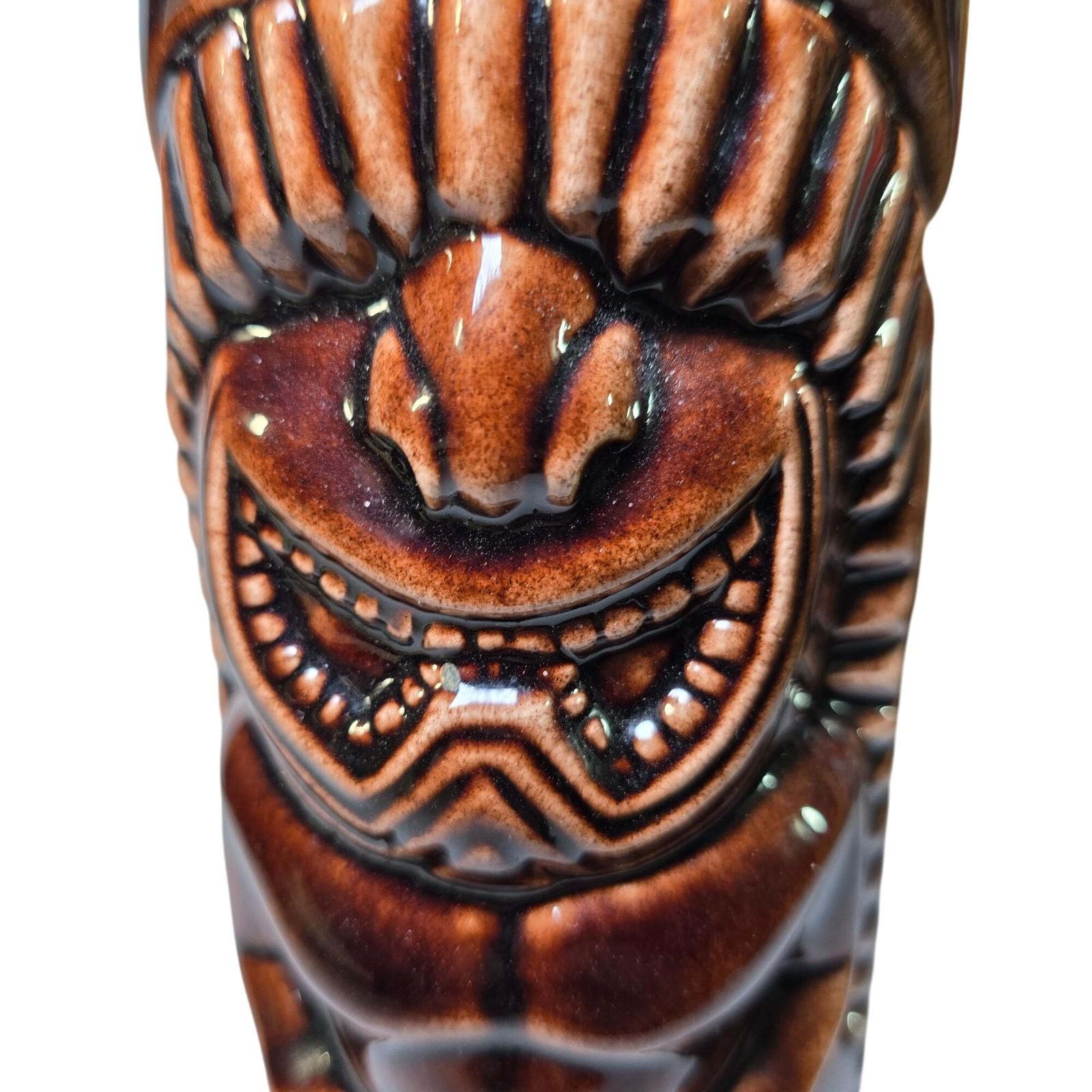 2002 Tiki Farm Double Crown Records Tiki Mug Brown Glaze