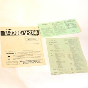 TEAC V-270C V-250 Stereo Cassette Deck Owner’s Manual Warranty Card Service List