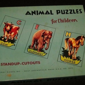 vintage National Games Inc Animal Puzzles for Children Stand Up 1950s 1960s 3013