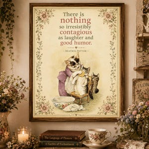 Mother Tabatha Cat and Tom Kitten  Art Poster  | Beatrix Potter Inspired Wall Decor,  Framed or Unframed or Digital