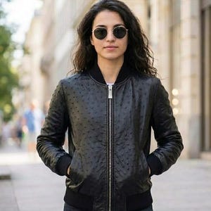 Women Leather Jacket , Ostrich Jacket woman , Lederjacken Damen S-3XL