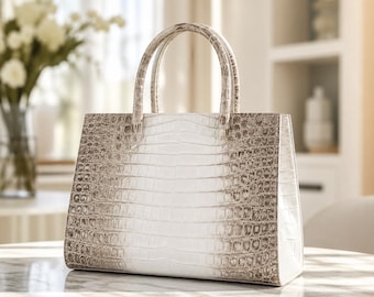 Elegante handgemaakte leren tas van alligatorleer - krokodiltextuur luxe tas Cadeau voor haar