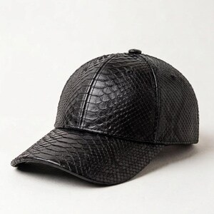 Python Snakeskin Leather Baseball Cap, Handmade Fashion Caps