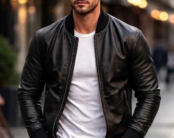 Handgefertigte Lederjacke | Schwarz Echtleder Herren | Echter Schaffellmantel
