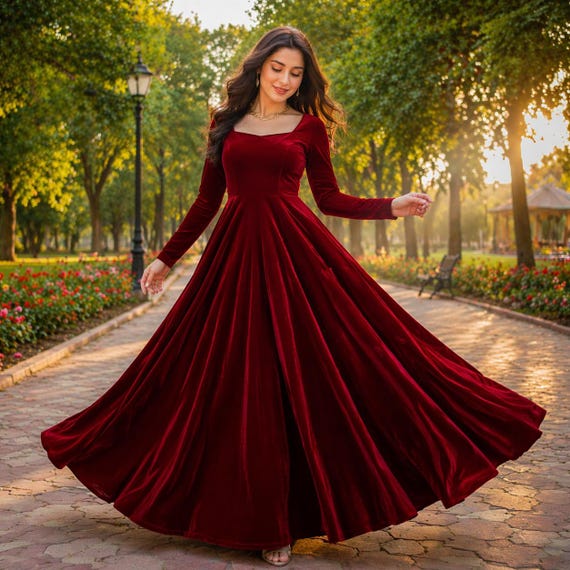 deep red christmas dress Deep Red Christmas Holiday High Low Vintage Style Gown