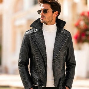 Genuine Dragon Black Python Men Jacket : Formal and casual snakeskin fashion