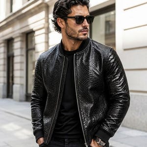 Giacca da uomo in pelle di pitone realizzata a mano – Giacca di lusso slim-fit in pelle di serpente esotica