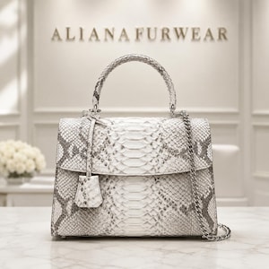 Python Leather Top Handle Bag: Real Crossbody Women's Bags Chain Strap Shoulder Purse