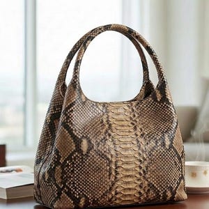 Leather Bag - Snakeskin Luxury Handbag - Elegant Red Exotic Leather Purse for Women
