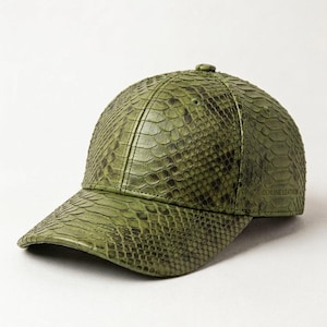 Handmade Python Snakeskin Leather Baseball Cap - Adjustable Exotic Hat , Lederkappe , Basecap Echt Leder Kappe