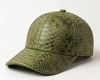 Handgemaakte python-slangenleren baseballpet - verstelbare exotische hoed, lederkappe, basispet Echt Leder Kappe