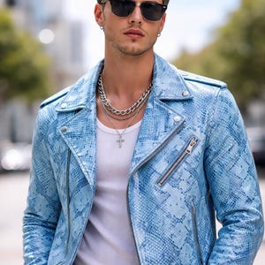 Genuine Python Leather Jacket :Handmade Luxury Real Snakeskin Biker Jacket