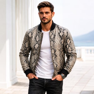 Herren Schlangenleder Bikerjacke - Stilvolle Reißverschluss-Oberbekleidung Lederjacken Herren