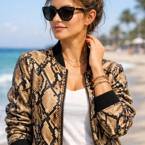 Dambikerjacka i skinn, Python-läderjackor dam, Läderjackor dam