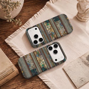 Funda protectora suave y resistente a los golpes para iPhone 16, 17, 15, 14, 13 y 12, con estampado de patchwork de alfombra tejida rústica vintage.