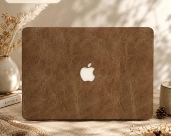 Hårt MacBook-skal i brunt, texturerat konstläder med personligt namn, till MacBook Air 11"13"15"2025 M4 A3241 A3240 Pro 13"14"15"16" 2024 M3-skal