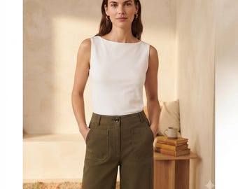 Stretch Cotton Jersey Boat Neck Tank