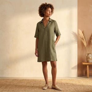 linen-blend popover mini dress Linen Blend Double Flutter Popover Mini Dress