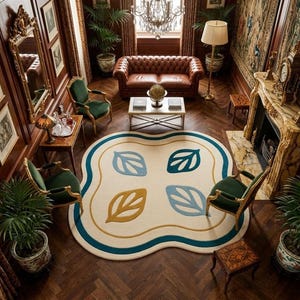 Hand Tufted Irregular Leaf Pattern Wool Area Rug Simple Modern Decorative Luxury Living Room Carpet