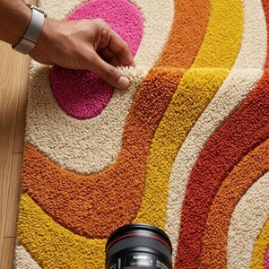 Retro Wavy Groovy Tufted Area Rug Mid Century Modern Colorful Aesthetic Carpet For Living Room