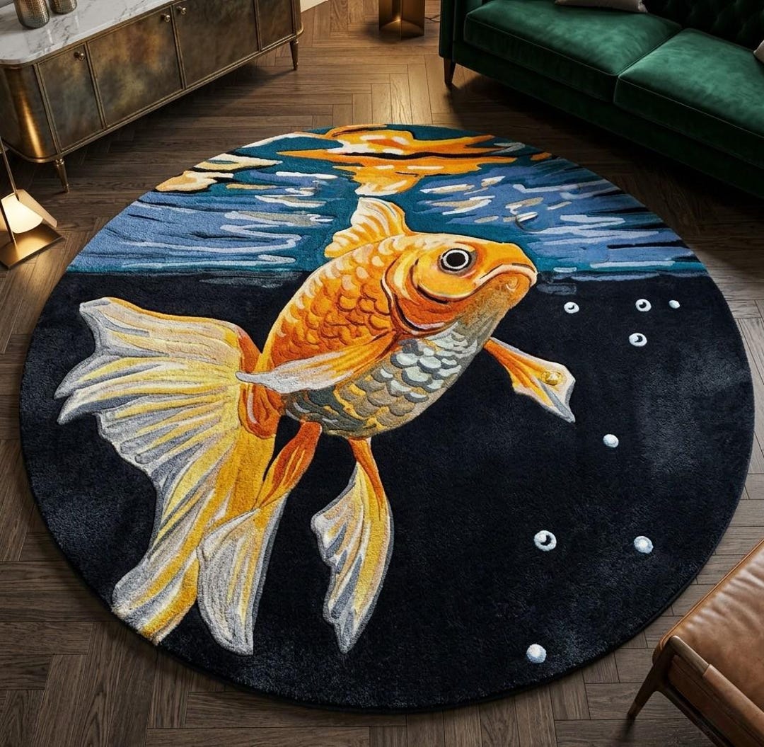 Hand-tufted Giant Goldfish Round Rug 3D Maximalist Koi Area Rug ...