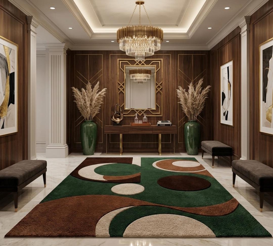 Mossy Forest Hand-tufted 3D Geometric Rug - Earthy Abstract Crescent ...