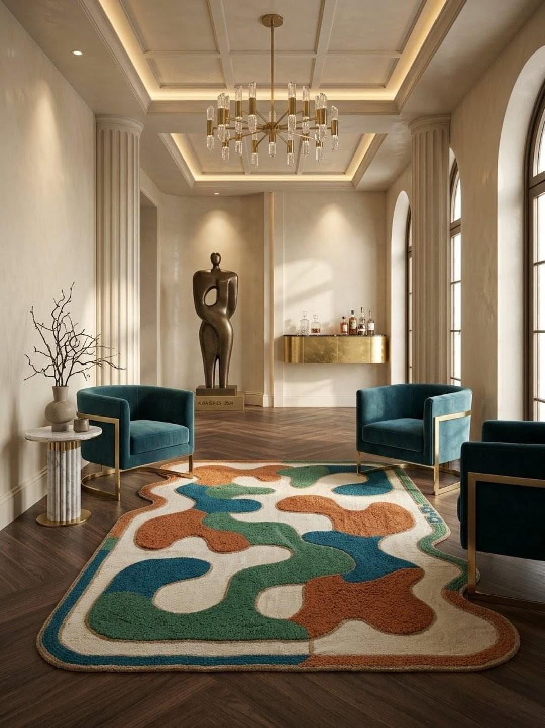 Modern Abstract Tufted Rug, Organic Shape Area Rug, Colorful Artistic ...