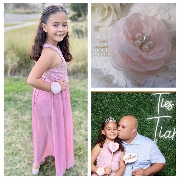 Blush Pink Little Girl Pearl Corsage Father Daughter Dance with Pearl and Rhinestone Accent Wedding Accessories First Communion Little Girls