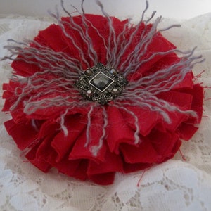 Brooch Shabby Chic Brooch Red Gray Jacket Brooch BoHo Bling Brooch Accessorie Flower Brooch Pin Flower Brooch Pins Dress Pins Shabby Brooch image 1