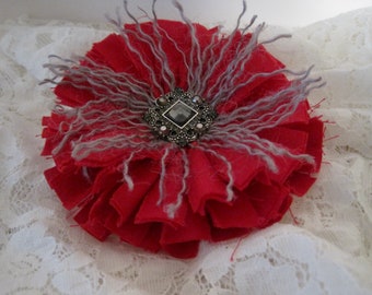 Brooch Shabby Chic Brooch Red Gray Jacket Brooch BoHo Bling Brooch Accessorie Flower Brooch Pin Flower Brooch Pins Dress Pins Shabby Brooch