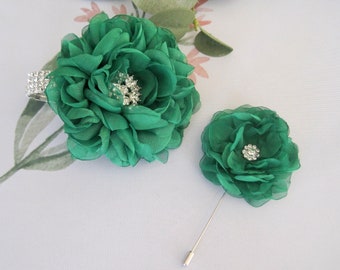 Emerald Green Chiffon Flower Bracelet Wrist Corsage Designed in other Colors Made to Order Wedding Prom Homecoming Winter Formal Accessories