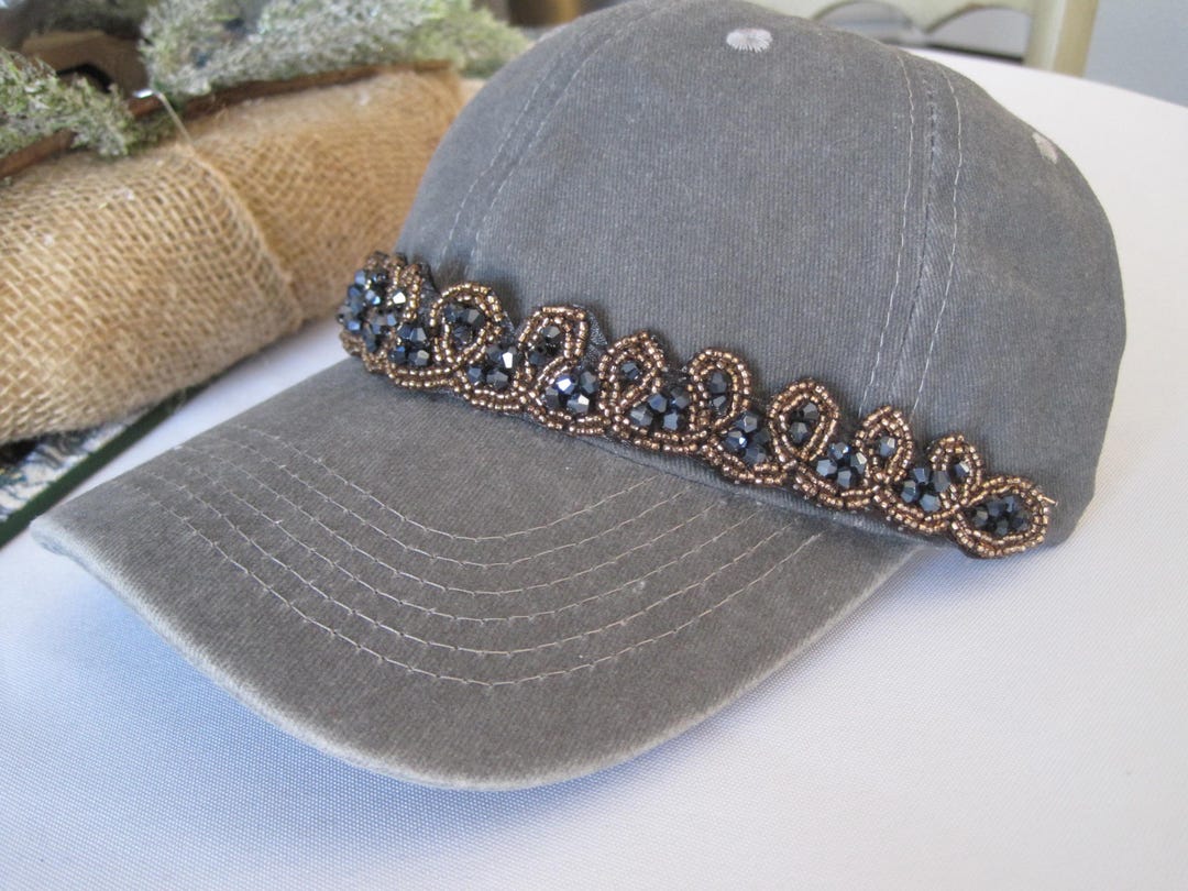 Grey Pigment Dyed Trucker Cap With Beaded Trim - Etsy display picture 1