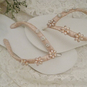Flip Flops Bridal Wedding Blush Champagne With Pearl and - Etsy