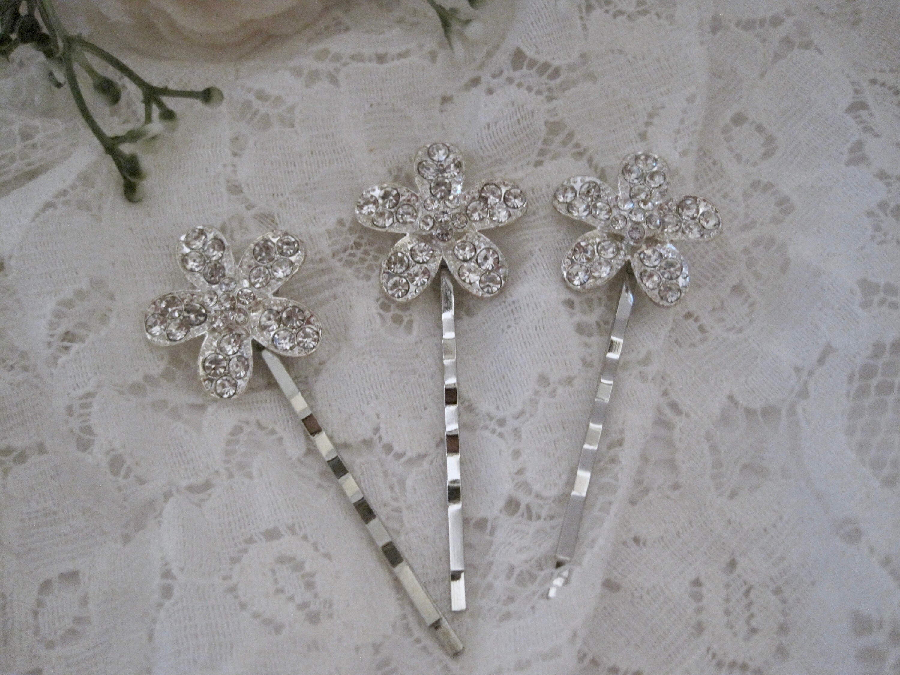 Crystal Rhinestone Flower Hair Pins - Bridal Wedding Hair 
