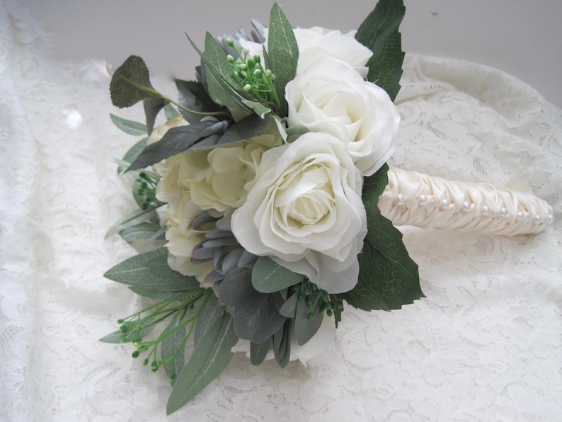 Bridal Bouquet off White Roses Hydrangea and Sedum French - Etsy