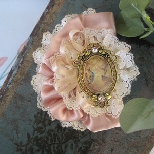 Victorian Style Cameo Brooch: Pink Satin & Lace Pin