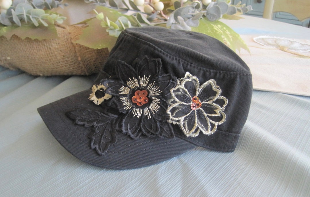 Cadet Black Hat, Women's Military Cap, Trucker Hats, Beaded Hat Cadet